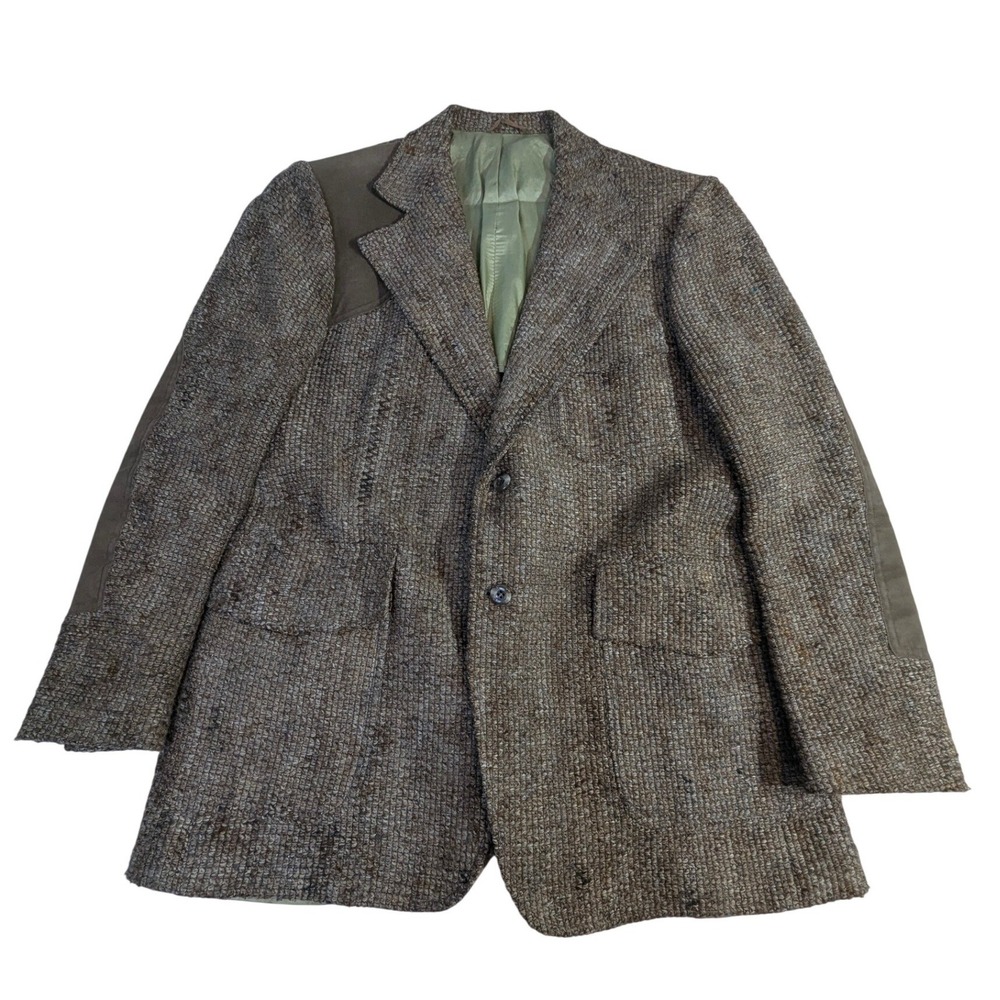 Vintage Johnny Carson Wool Jacket L Brown‎ Tweed Elbow Patches USA